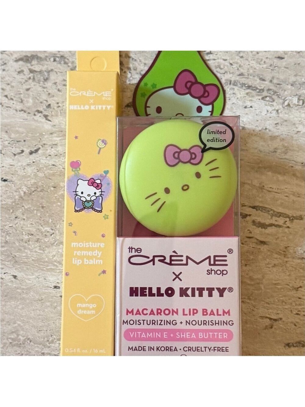 The Crรจme Shop x Hello Kitty Dual: Macaron Lip Balm and Margo Dream Lip Balm